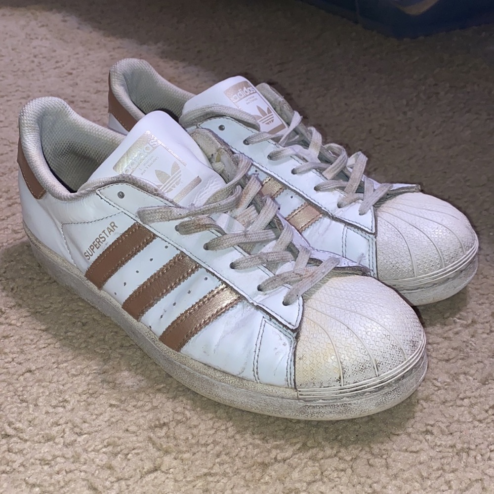 Rose Gold 3 Stripe Adidas Sneakers